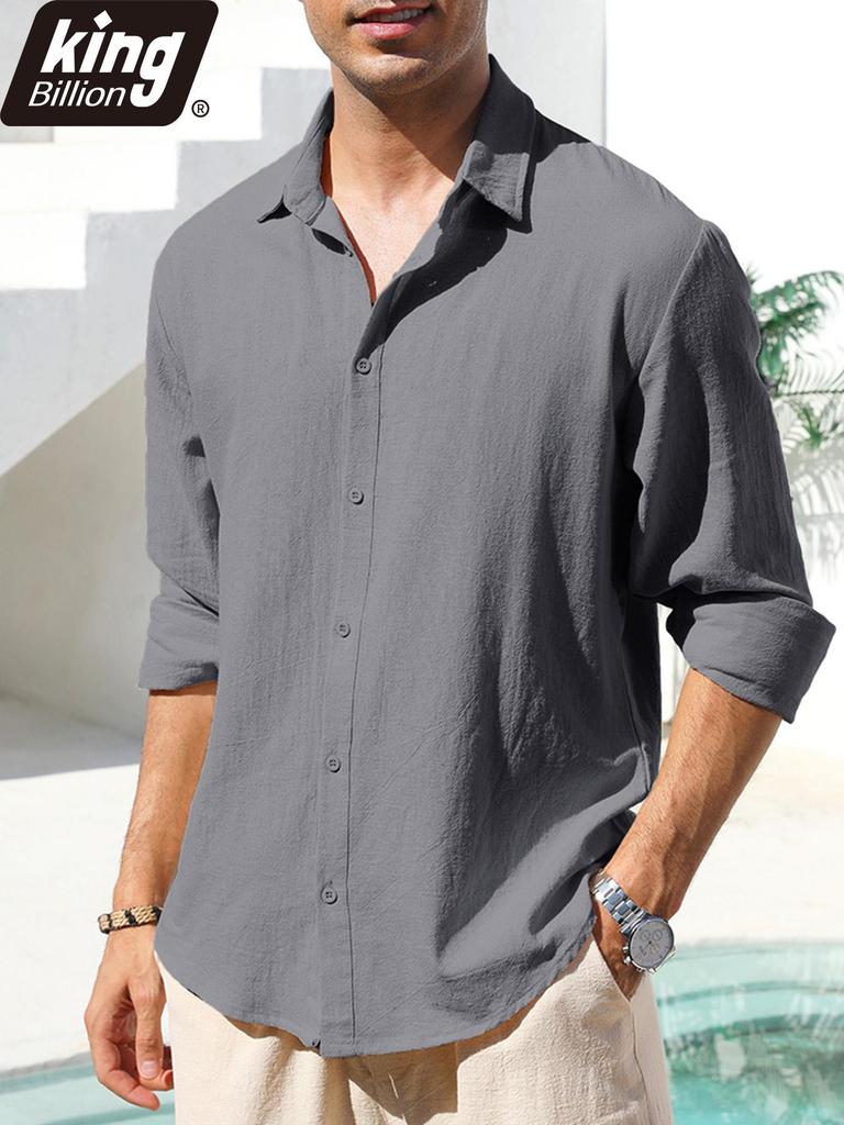 Spring Summer Men's Cotton Linen Shirt Long Sleeve Solid Color Casual Vacation Beach Lightweight Cozy Shirt