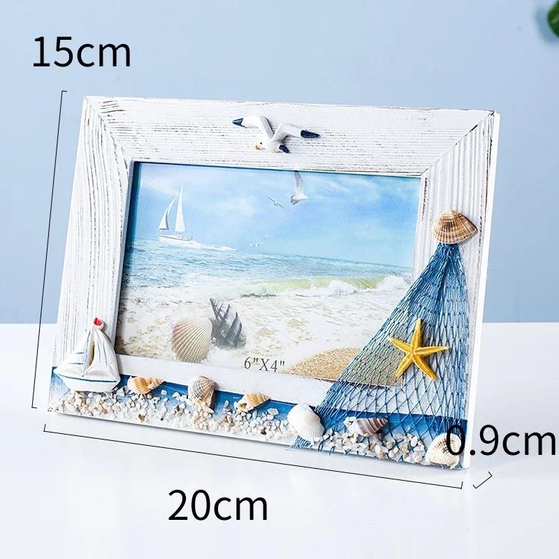 

Ocean Photo Frame Summer Shell Seabird Wooden Frames Supply Mediterranean Personality Table Ornaments Picture Home Decor h