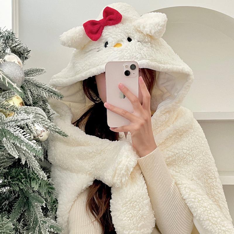 2024 Cute Cartoon Bear Hooded Shawl Blanket - Cozy and Thick for Women