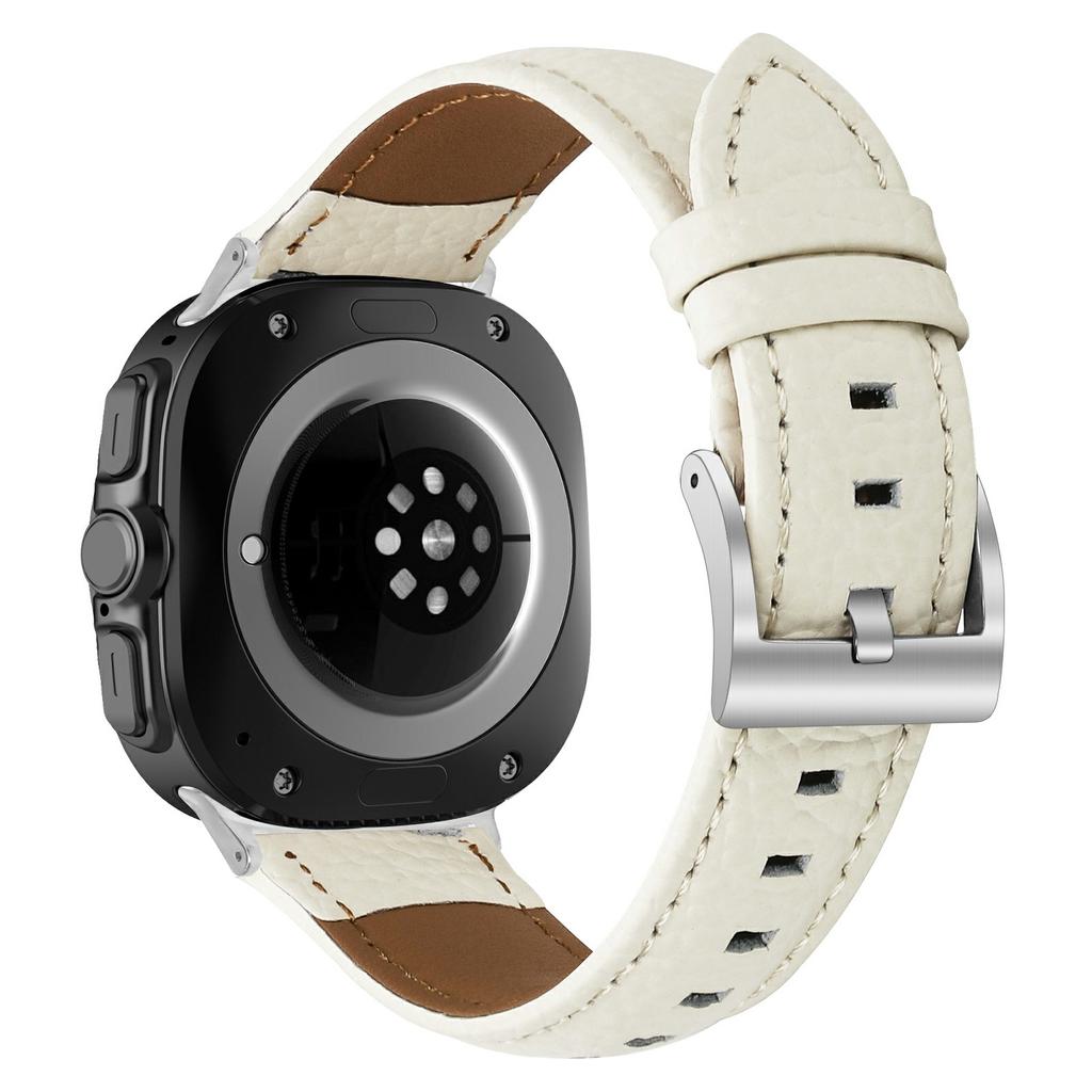 For Samsung Galaxy Watch Ultra (2025) 47mm/Watch Ultra 47mm Litchi Texture Genuine Cow Leather Strap Pointed-End Watch Band with Silver Buckle