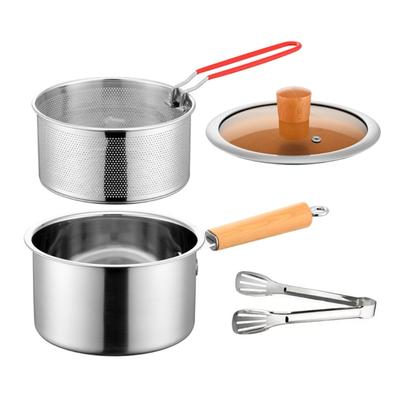 Professionelles Fritteusen-Set mit Deckel, Siebkorb und Kochzange, Holzgriff für Hitzeschutz, für den Heimgebrauch
