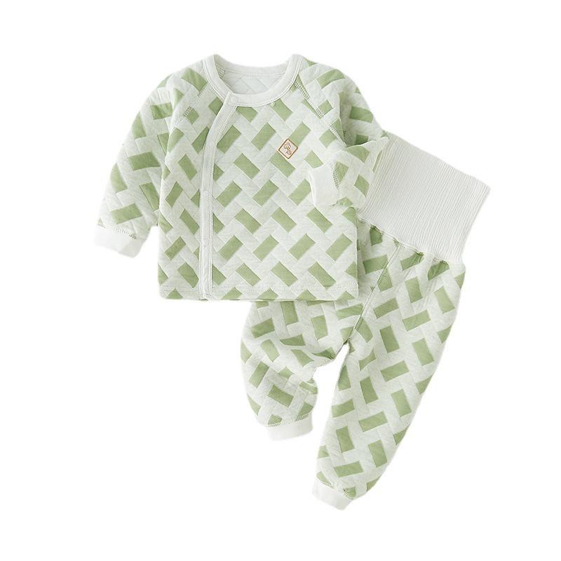 Children's Pure Cotton High-Waist Warm Pajamas Set for Autumn & Winter - Baby and Toddler Homewear with Belly Protection