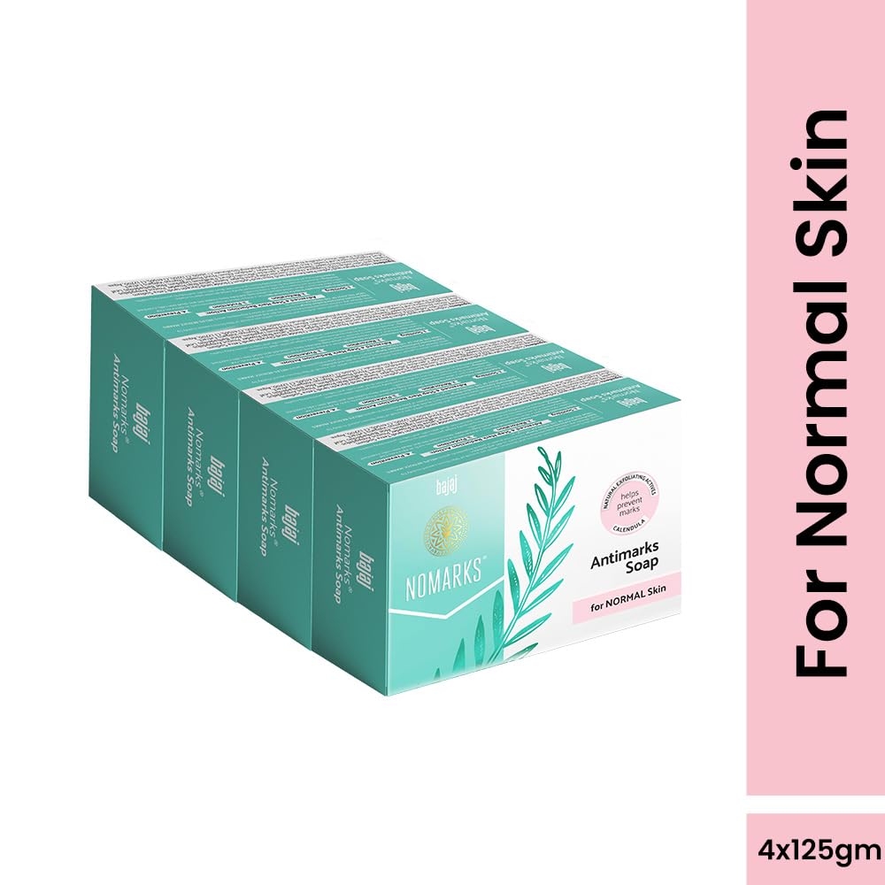 BAJAJ Nomarks Antimarks Soap For Normal Skin 125gm Pack Of 4 Gentle Exfoliating Anti-Mark Cleanser