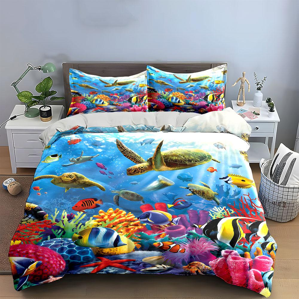 Underwater Marine Life Decor Set Multiple Sizes Kid'S And Adults' Bedroom Exquisite 3Pc Bedding Set, Gift