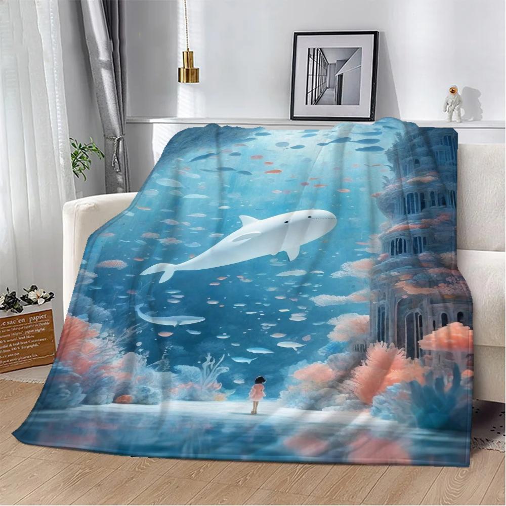 The Whale At the Bottom of the Sea Fluffy Soft Blankets Sofa Decoration Bed Blanket 150cm X 200cm Home Interior Beach Towel Knee