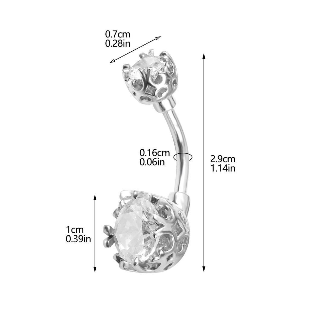 Stainless Steel Inlaid Zircon Belly Button Ring Piercing Jewelry Niche Light Luxury Hot Girl European and American High-end Accessories