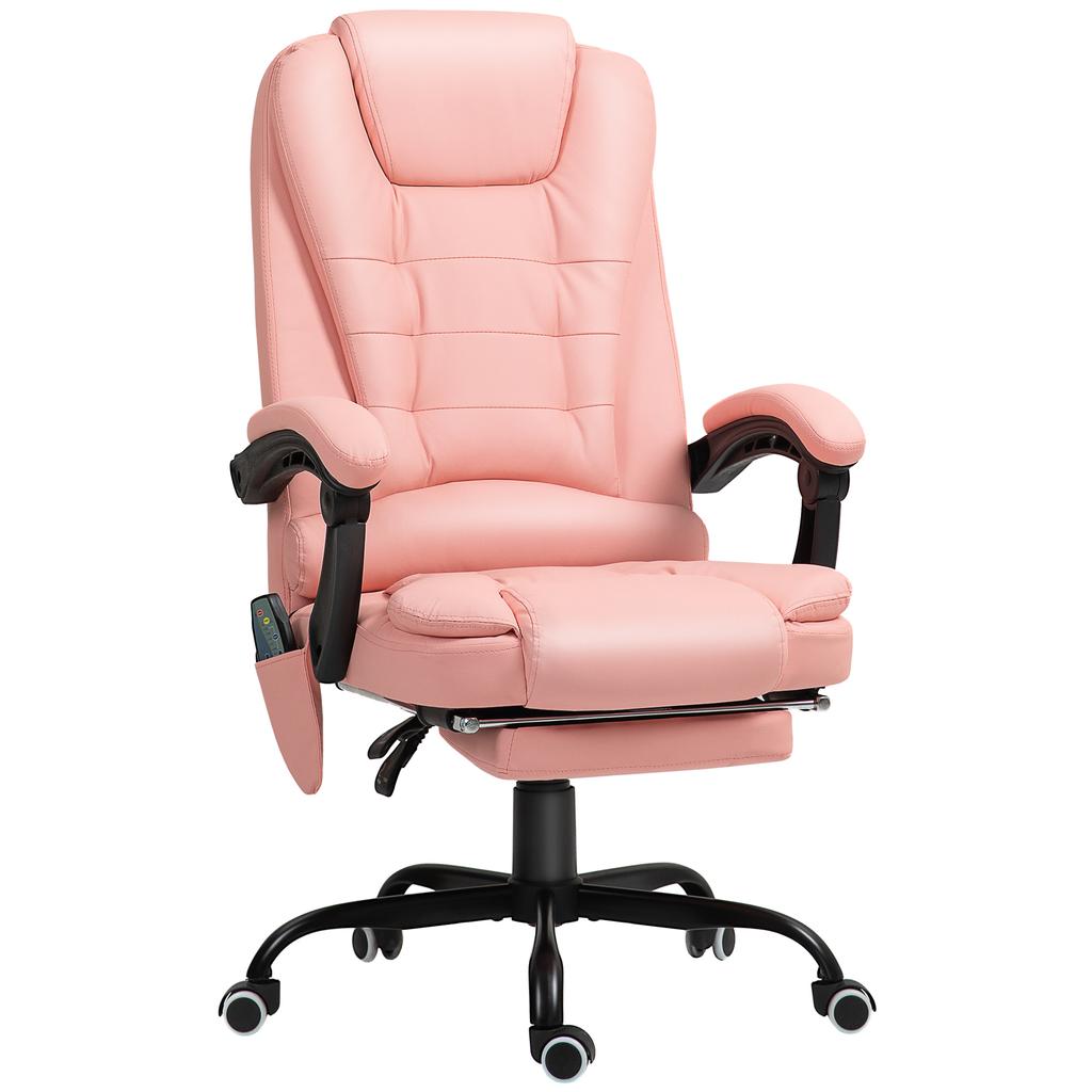 Massage Office Chair, 7 Vibration Points, Adjustable Footrest & Backrest, up to 120 kg, Leather Look, Pink
