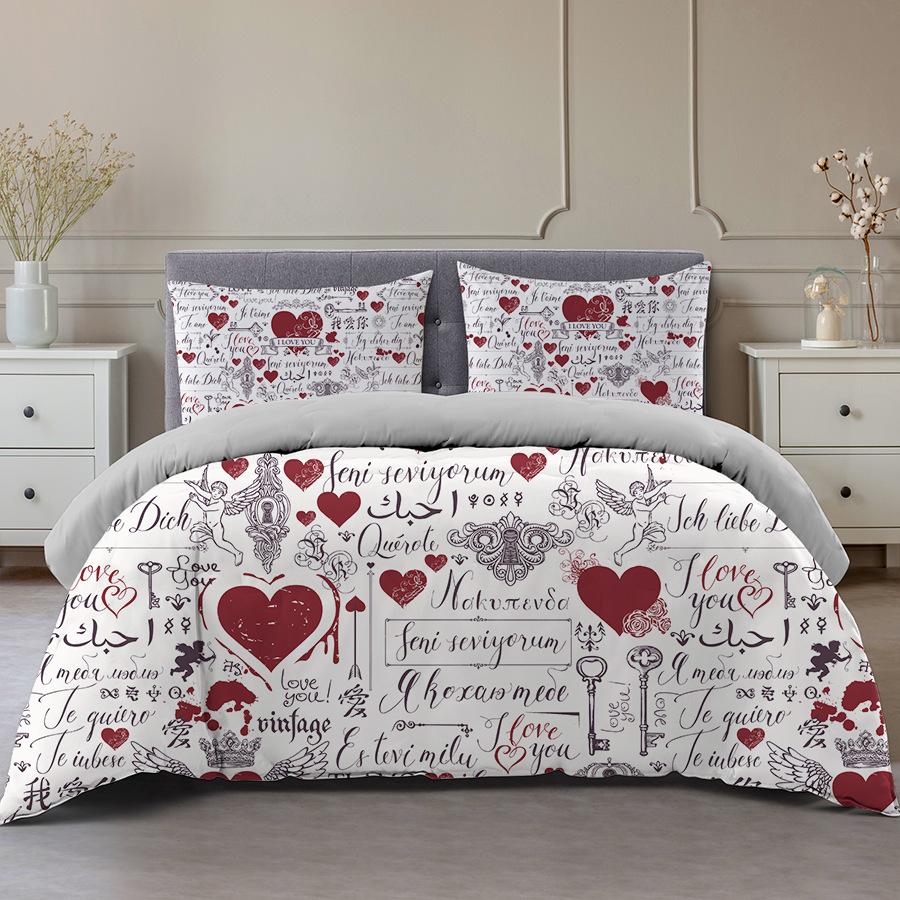 I Love You Duvet Cover Microfiber 2/3 Pcs Bedding Set Queen/King/Full/Twin Letter Hello Love Quilt Cover for Lovers Girls Spouse