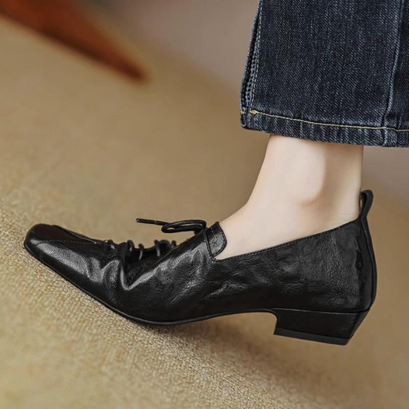 

Fashion 2025 New Style Lace-up Simple Shoes Women s Fashion Neutral Small Single Shoes Niche High-end Sense Thick Heeled Single Shoes 35 чёрный