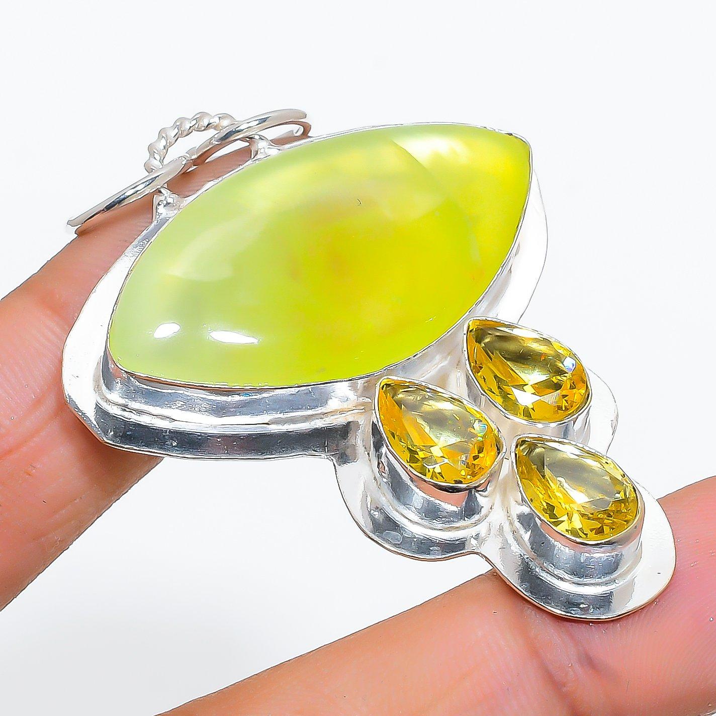 

Этническая ювелирная подвеска ручной работы с пренитом и цитрином, 2,29 дюйма, VR-3822