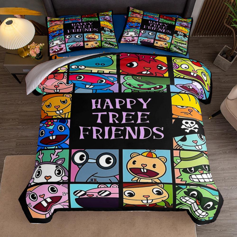 Happy Three Duvet Cover Set King Queen Double Full Twin Single Size Bed Linen Set