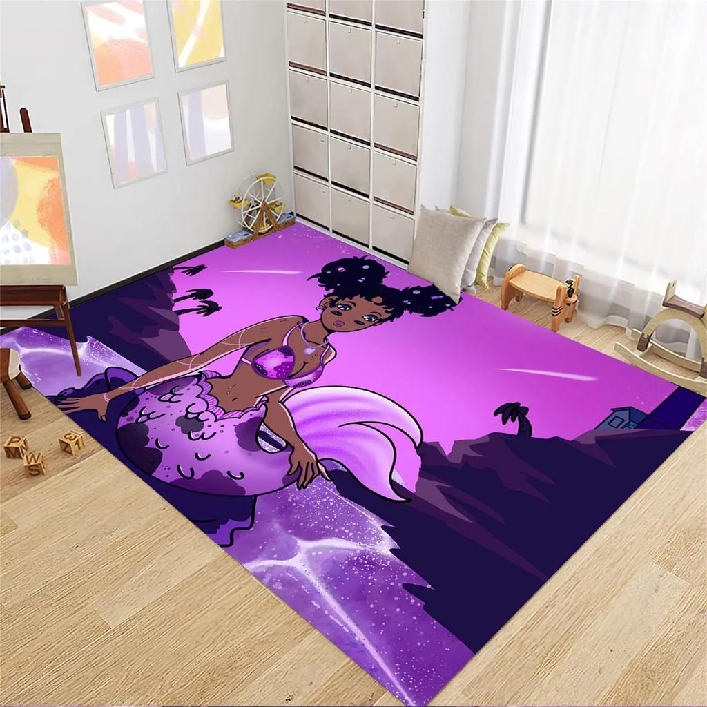Cartoon Mermaid Girl Area Rug The Underwater World Carpet Ocean Animal Floor Mat Sea Mats Home Living Room Kids Bedroom Doormat