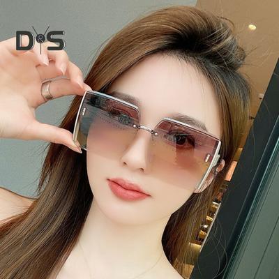 Women Sunglasses Rectangle Shape Frame Cool Style No Rim Smooth Anti-UV Block Sunlight Vacation Beach Spectacles Outdoor Eyewear