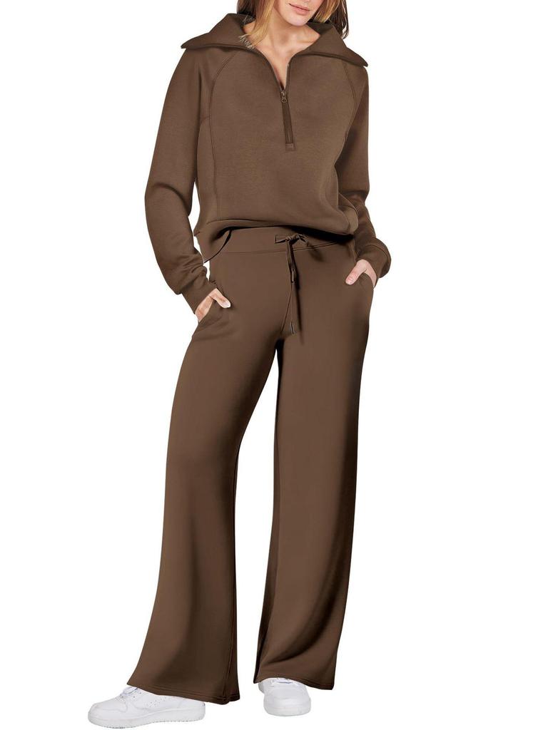 Autumn/Winter Casual Sports Set: Zipper Sweatshirt & Wide Leg Pants