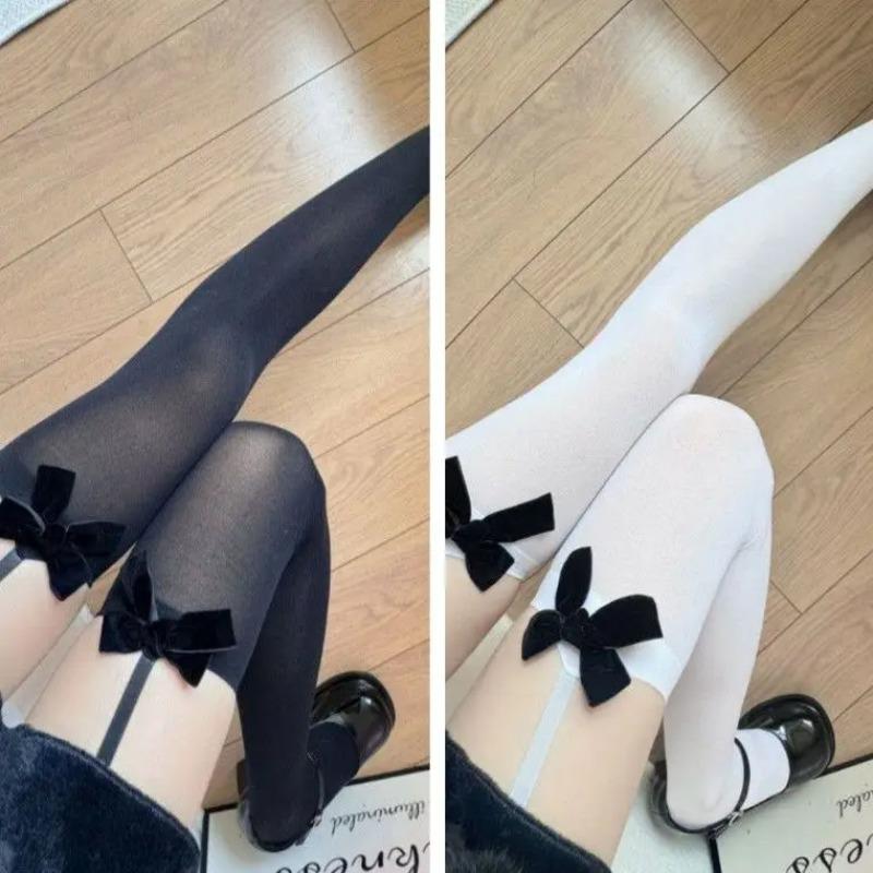 New Plus Size Leg Ring Suspender Bowknot Stockings Sheer Black Silk Over Knee Long Socks Pure Thigh High Stockings For Women