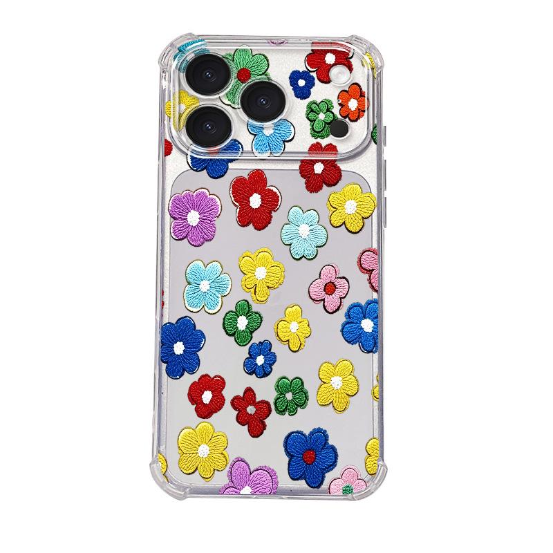Selection Color Imitation Embroidered Flower Apple 12pm Mobile Phone Case iPhone17 Transparent Protective Case 16 Soft Case
