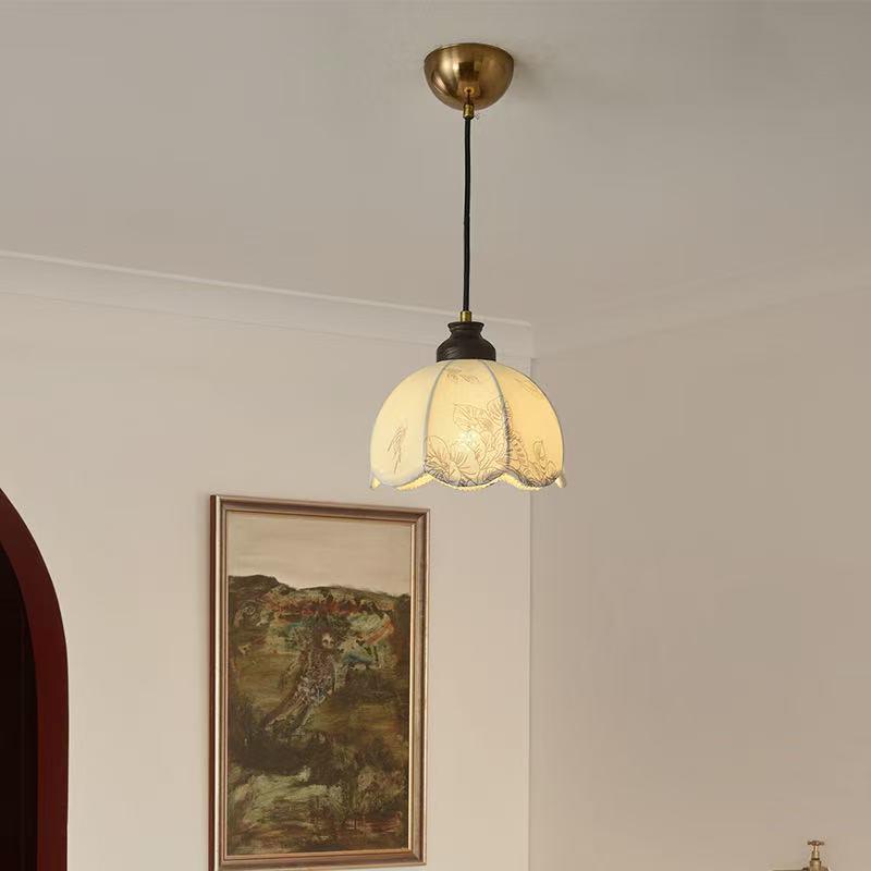 Retro American Wabi-Sabi Chandelier: French Vintage Wood & Fabric Lighting for Bar, Bedroom, or Closet
