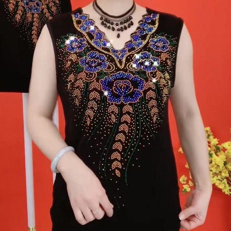 

Decorated body large size hot diamond vest women s sleeveless top loose and thin bottoming shirt versatile 4XL