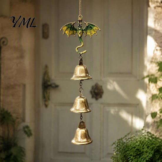 Exquisite Alloy Craft Retro Dragon Hanging Bells, Metal Flying Wind Chime, Rustic Decorative Wall Ornament Fantasy Outdoor Garden for Patio Porch Yard