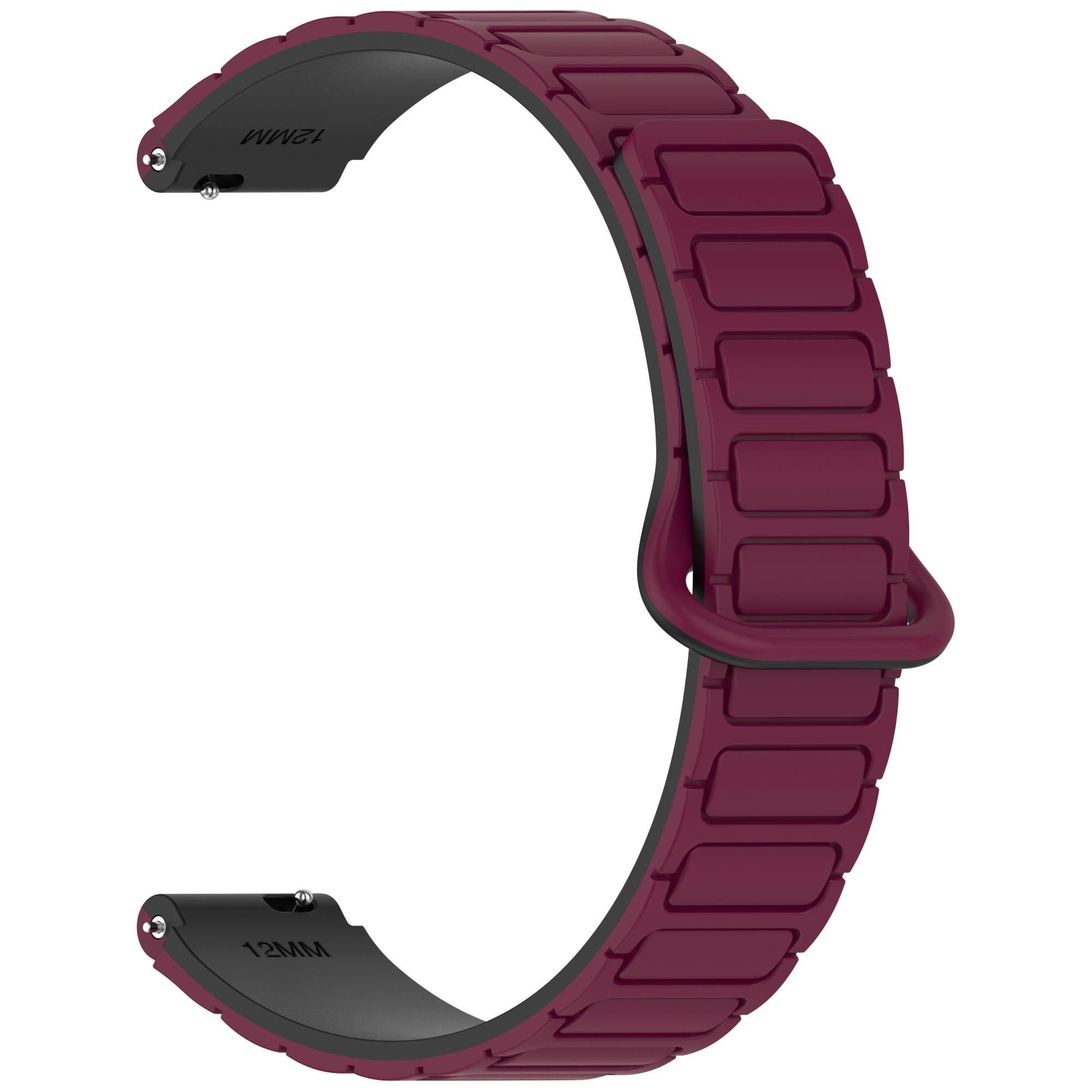 

12mm Magnetic Watch Band Silicone Strap Compatible with 12mm Metal Frame/Connectors Wine Red Black