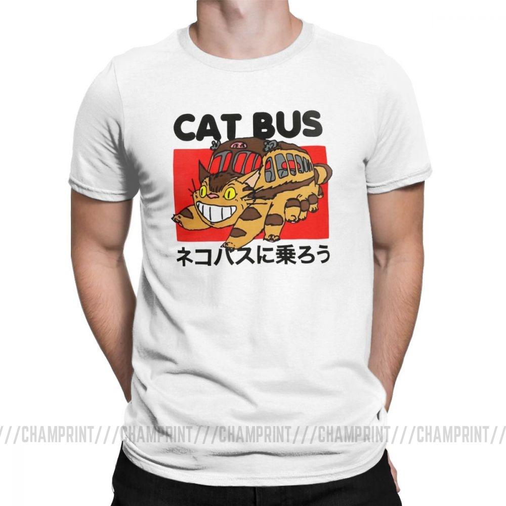Men S T Shirt Cat Bus Funny Cotton Tee Shirt Short Sleeve My Neighbor Totoro T