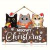 1pc 2D Flat, 2D Flat Christmas Wooden Hanging Ornament - Set of 3 Cats with Santa Hats and Scarves,  Suitable for Living Room