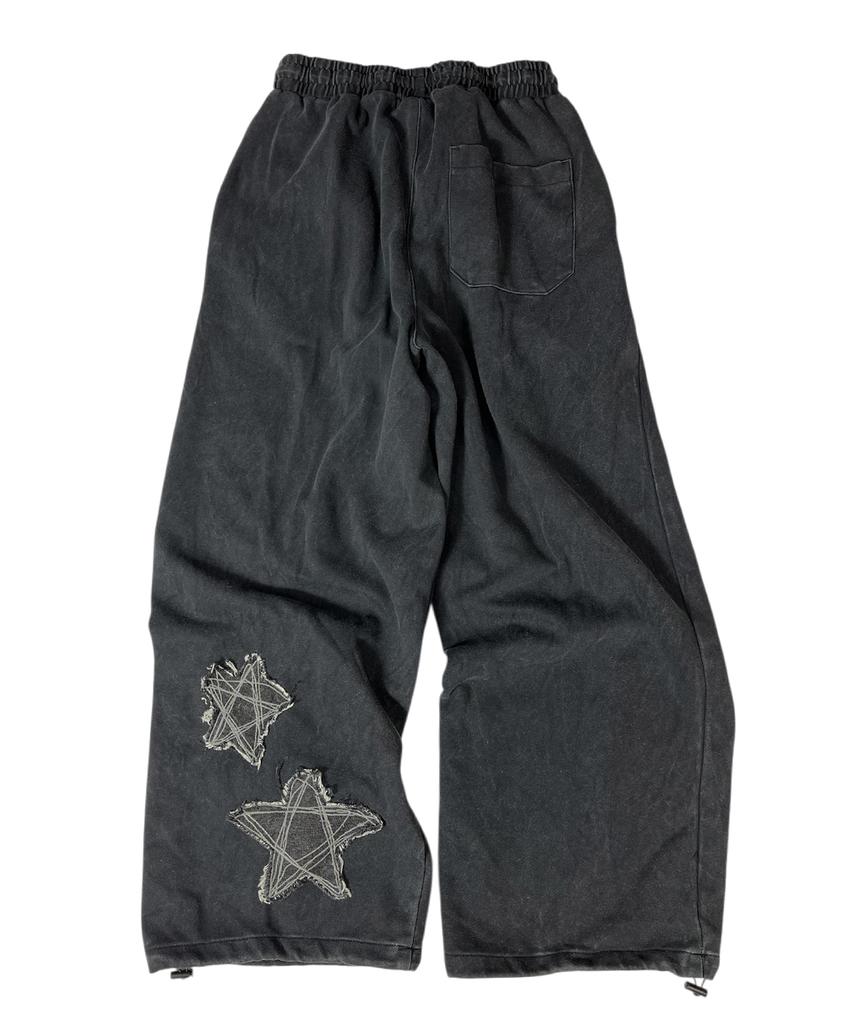 SK8ER ROCK Stars Vintage Washing Wide Pants ((Washed Black))