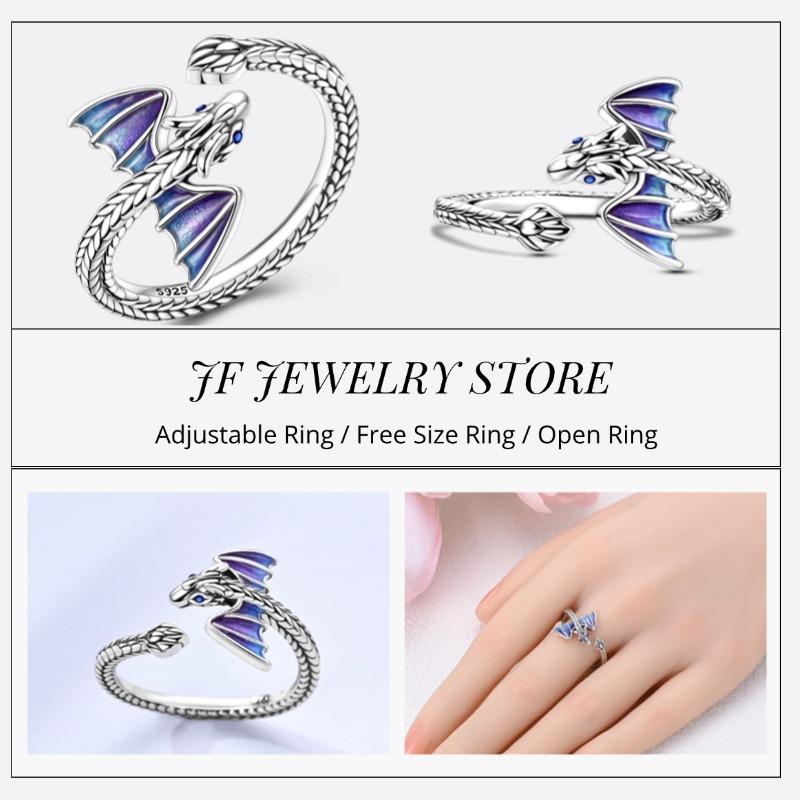 Free Size Ring For Women S925 Silver Original Blue Eyes Dragon Bee Shell Cherry Adjustable Rings Clover Chain Open Ring Jewelry