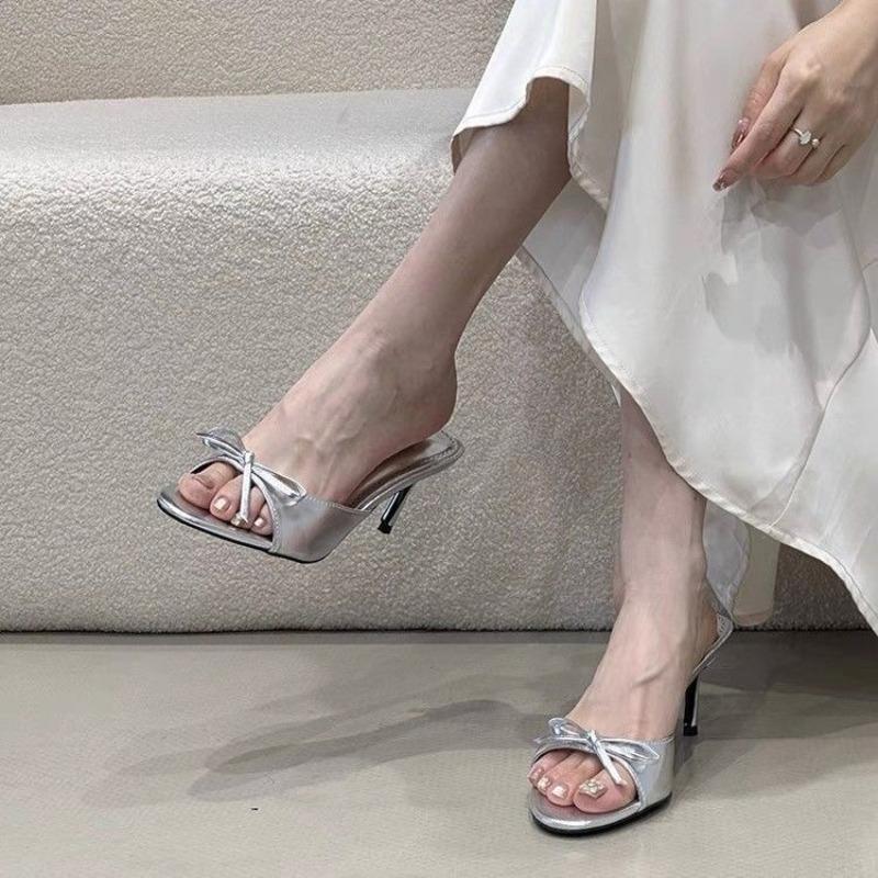 Women's Muller Slippers 2025Summer New Womens High Heel Sandals Elegant Temperament High-heeled Slides for Women Open Toe Slides