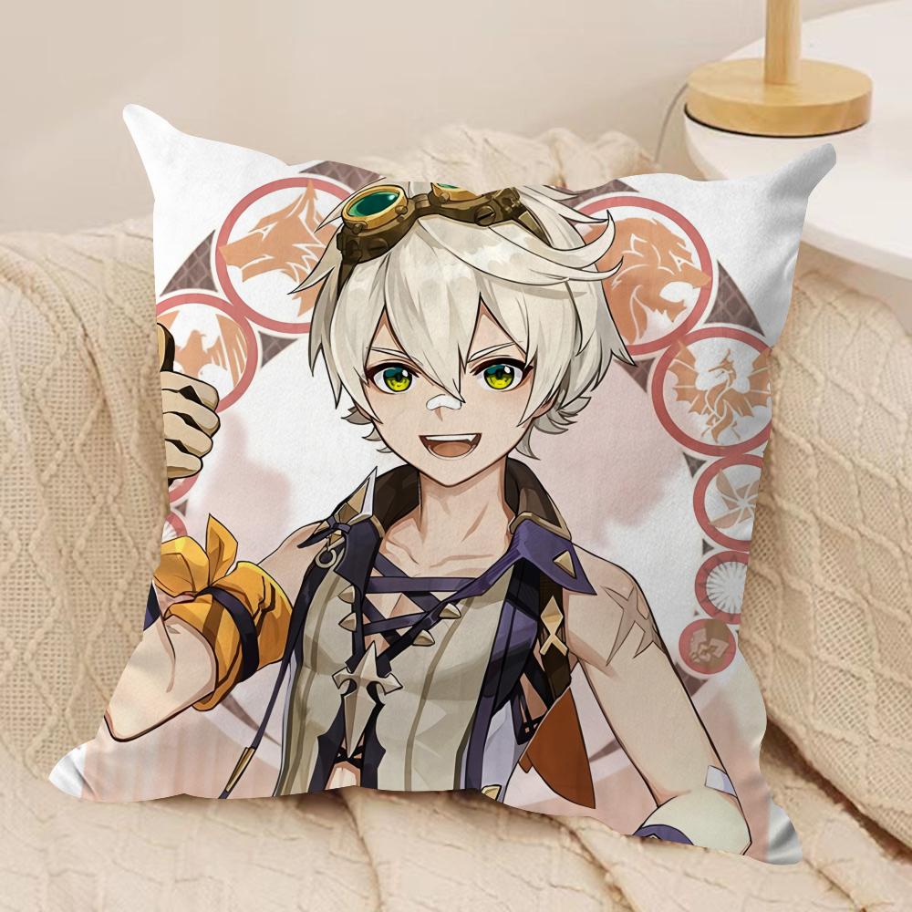 

Bennett Genshin Impact cute Cushion Cover Silky Short Plush Invisible Zipper Dustproof Sofa Pillow Case for Home Decor 30x30cm