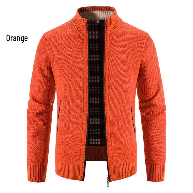 Cardigan de toamnă/iarnă pentru bărbați mărime plus, din catifea îngroșată, cu guler înalt - Palton cu croială slim.