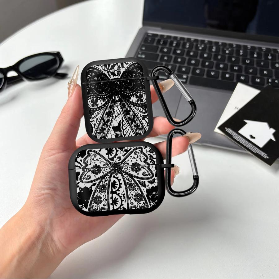 Case For Airpods 2 Pro2 1 Pro3 3 Pro 4 Earphone Cases Cover Cool Black Lace
