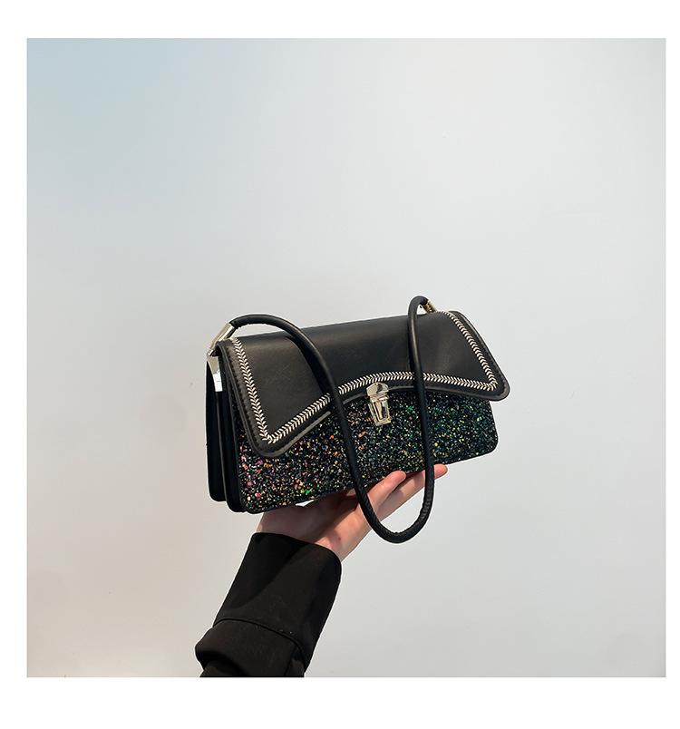 Texture Large Capacity Summer  New Splicing On New Fashion Sequins Fashion Shoulder Armpit Small Square Bag