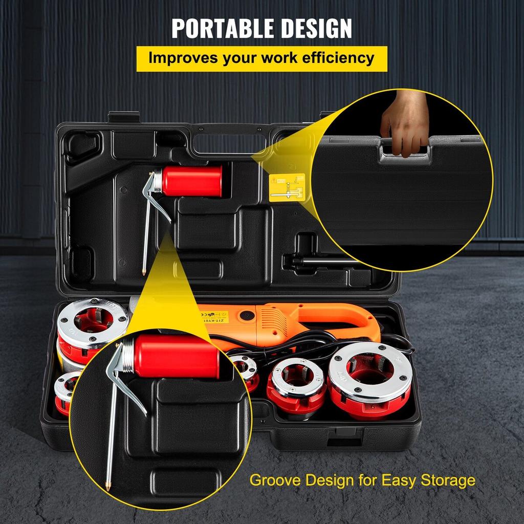 Electric Pipe Threader, 2300W Pipe Threading Machine, Heavy-Duty Hand-Held Power Drive Kit, 220V Pipe Threader Machine, Portable Pipe Threader with 6