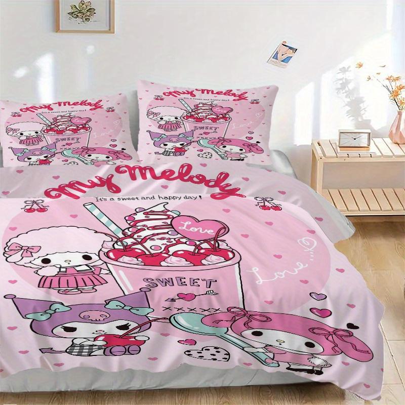 

3pcs Love Sweet My Melody Bedding Set - Includes Quilt Cover and Pillowcases, Suitable for All Seasons, Machine Washable - Ideal Gift for Fa 135x200cm