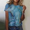 Abstract Color Blocked 3D Digital Printed Women's Comfortable Round Neck Short Sleeved T-shirt
