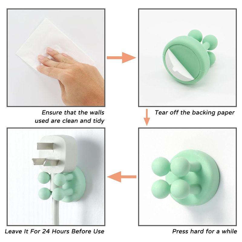 Good-Self-Adhesive Wall Mounted Hooks 4Pcs Silicone Toothbrush Holders-Multi-Function For Hanging Key Storage Ke A