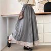 Johnature Retro Forest Striped Patchwork Skirt Spring Loose Versatile Elasticated Waist A-line Umbrella Skirts