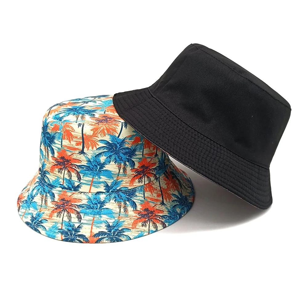 Cappello a Secchiello alla Moda con Stampa di Palme Cappelli da Pescatore per le Vacanze Cappello Panama Double Face Unisex da Esterno per la Spiaggia Nuovo