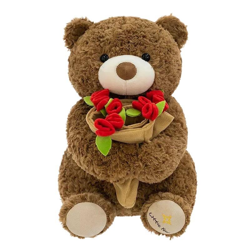 Rosenbär Teddybär mit Hut, Plüschtier mit Blume, Valentinstags Geburtstagsgeschenk für Freundin Frauen