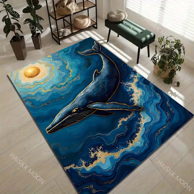 Whale swimming in cosmic ocean Print Carpet Rug for Living Room Bedroom Sofa Doormat Home Decor Non-slip Floor Mat
