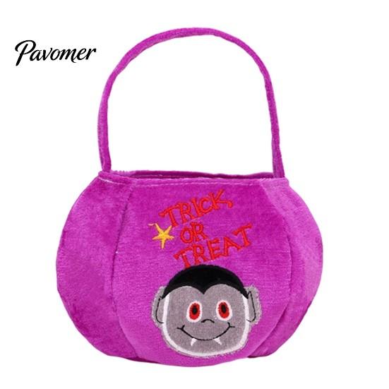 Cute Holiday Gift Bags Halloween Pumpkin Candy Bag, Cartoon Velvet Plush Treat Tote for Toddler Pouch Kids, Reusable Trick or Handbag, Party