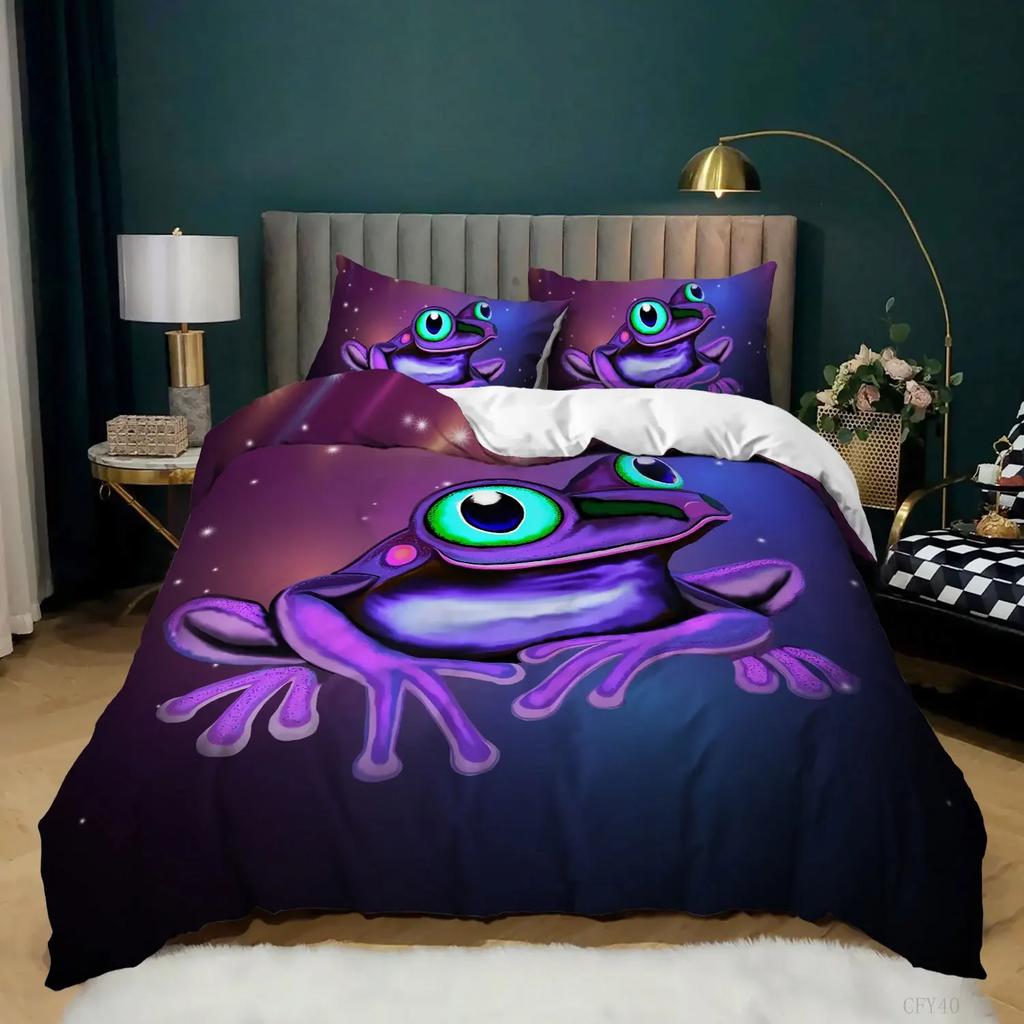 Comforter Frog Bedding Set King Size Funny Frog Tropical Amphibian Duvet Set For Kid 3D Tropical Nature Animal For Home Decor