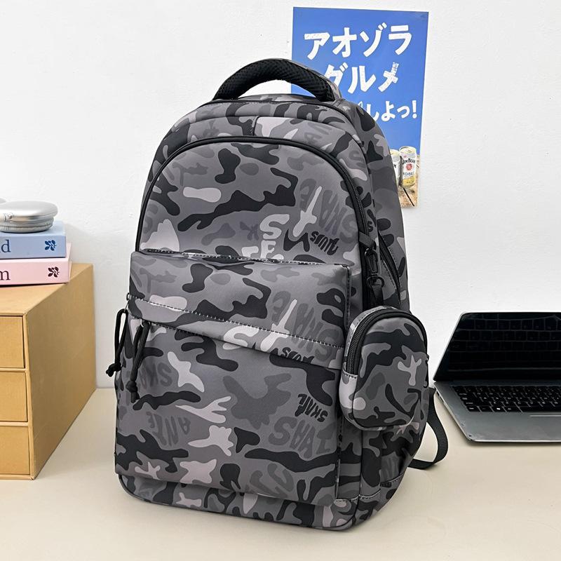 Schoolbag Japanese Trendy Cool Style Black and White Camouflage Graffiti Function Wind Backpack Junior High School Student Party Campus Durable