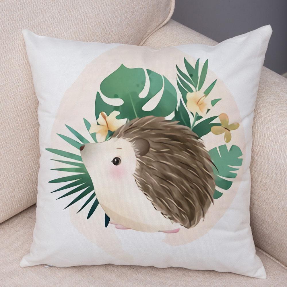 Cartoon Bird and Leaves Pillow Case Decor Cute Animal Lion Cushion Cover for Children Room Sofa Home Plush Pillowcase 45x45cm