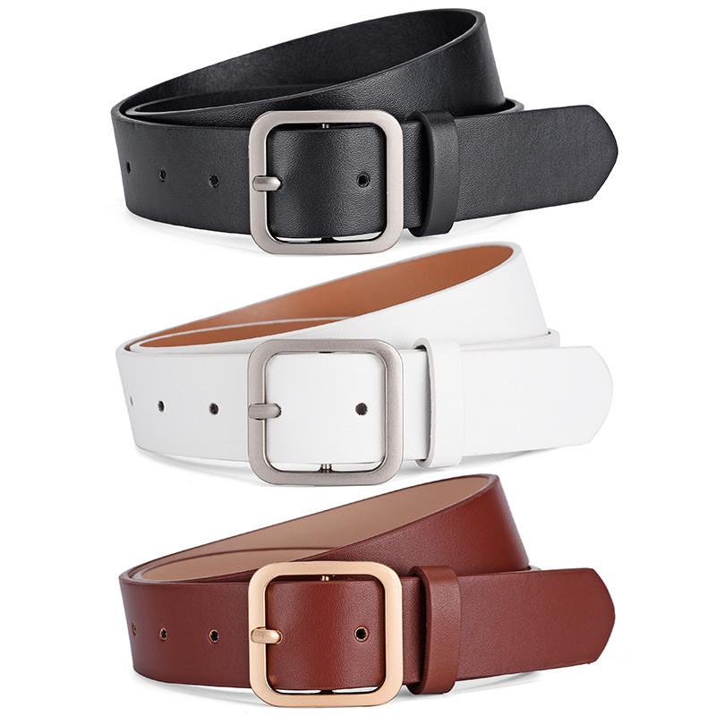 Trendy Womens Faux Leather Square Pin Belt With Durable Alloy Buckle Perfect For Fashion Forward Style