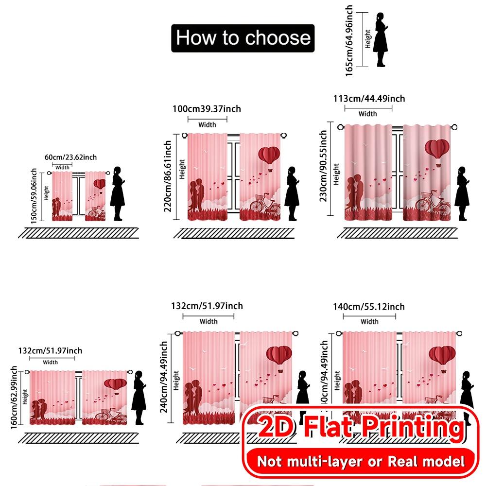2D Flat Printing  2pcs Love In Air Minimalist Chic Curtains Versatile Durable Polyester Curtains Versatile All Perfect for