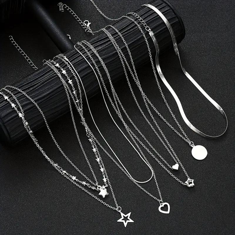 

7pcs/Set Simple Star Heart Pendant Necklace Set For Women Fashion Gold Color Elegant Layered Necklace Female Charms Jewelry Gift