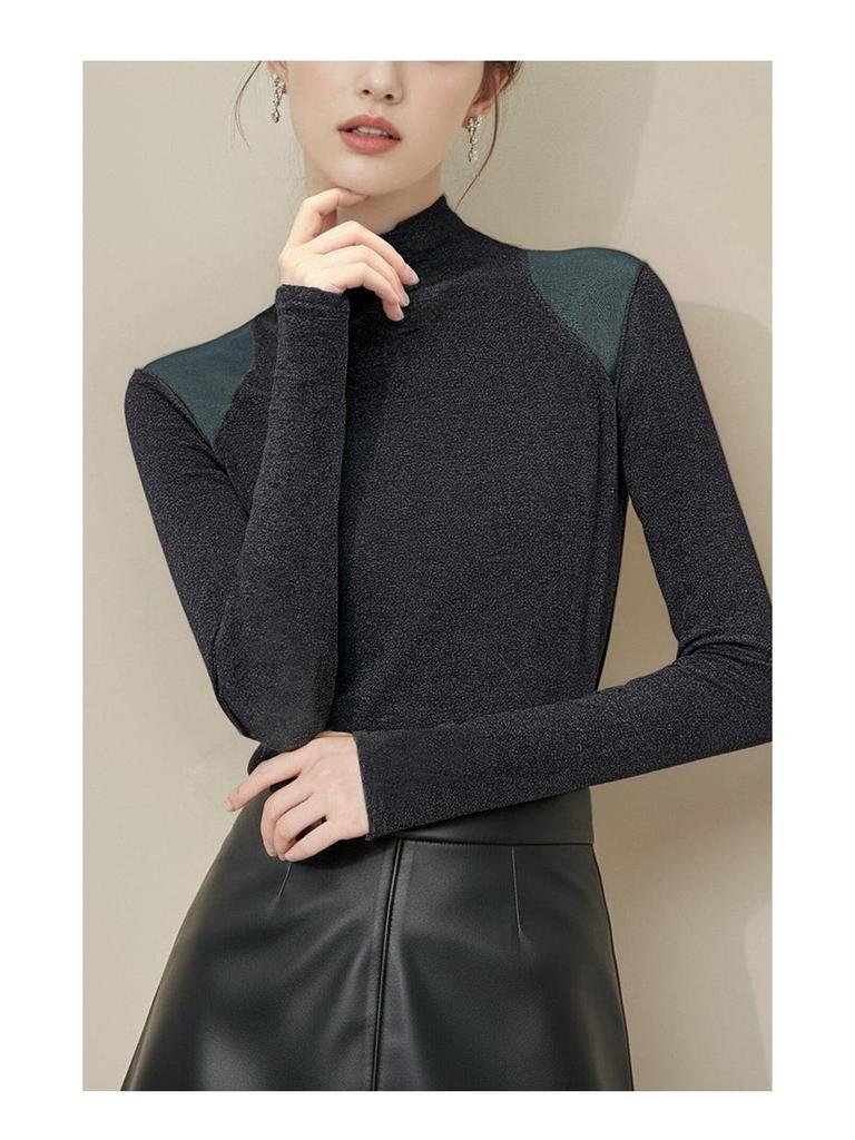 Cotton Cocoon Off-Shoulder Half-High Neck Slim Long-Sleeve Top for Women - 2026 Spring/Autumn Collection