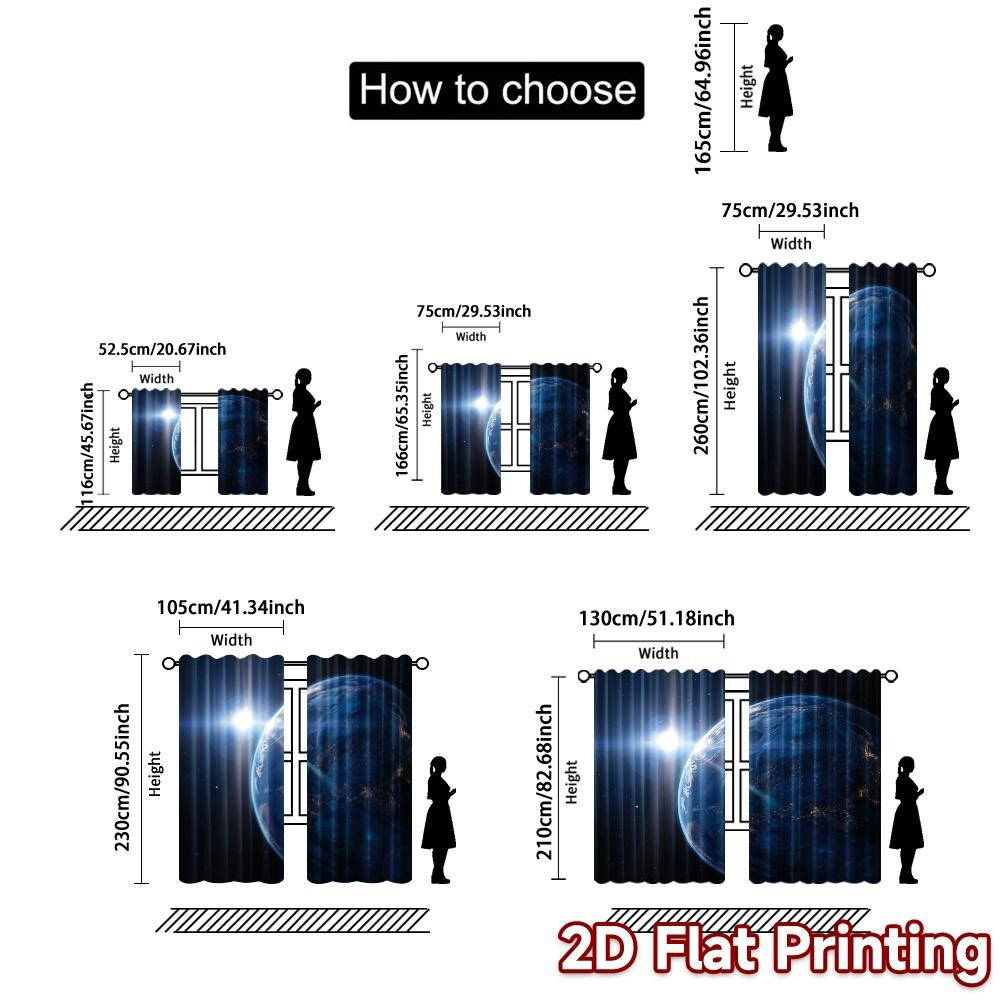 2pcs   2D FLAT PRINTING Curtains (Without Rod) Earthrise Popular Popular Curtain 100% Polyester Curtains Decorations Inside